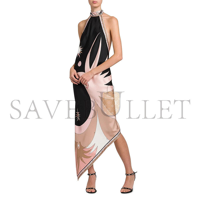 PUCCI PRINTED SILK TWILL HALTER NECK DRESS